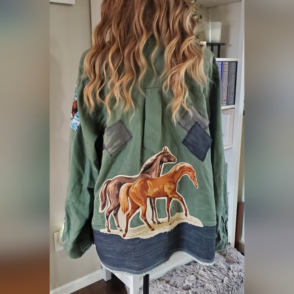 One-of-a-Kind Mixed Denim Horse Jacket Size XXL Western Boho